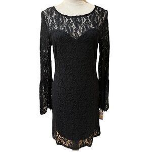 INC International Concepts Black Lace Long Sleeve Shift Dress Size Medium NWT